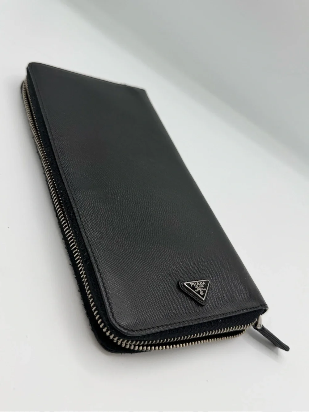 Prada Organizer Saffiano Leather Zip Around Travel Wallet Black